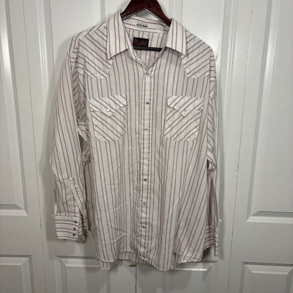 Plains Western Wear 2X Pearl Snap Shirt Men Striped Cowboy Cottagecore Rodeo